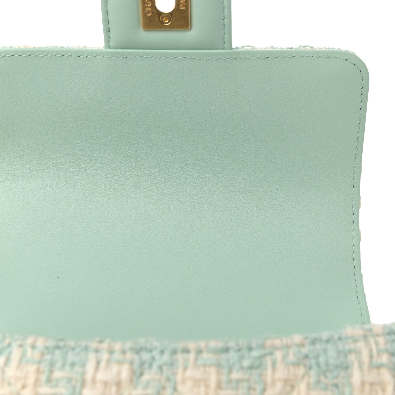 Chanel Tweed Handle Crush Top Handle Flap Bag Light Blue Ecru 12 of 12