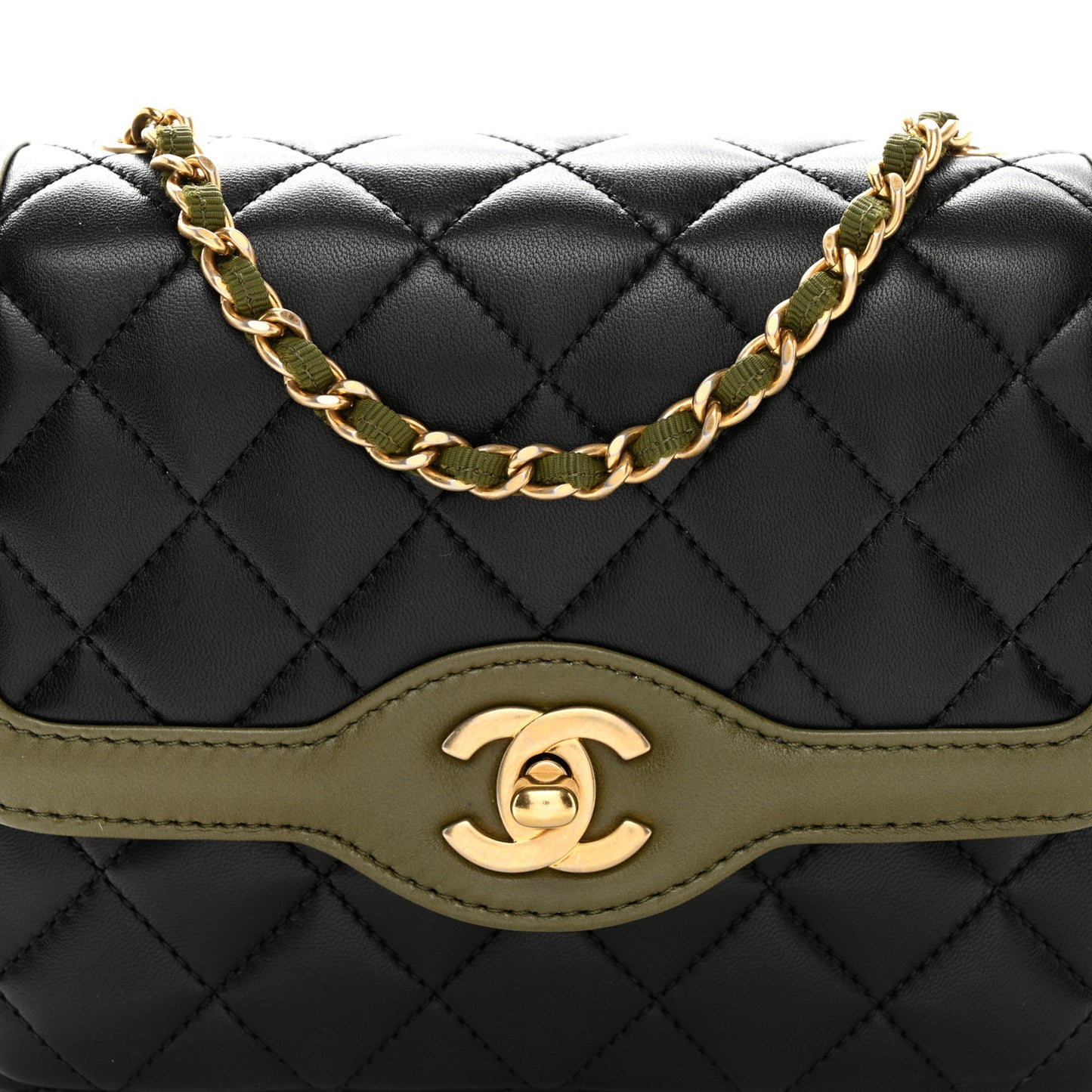 Lambskin Mini Square Flap Black Khaki