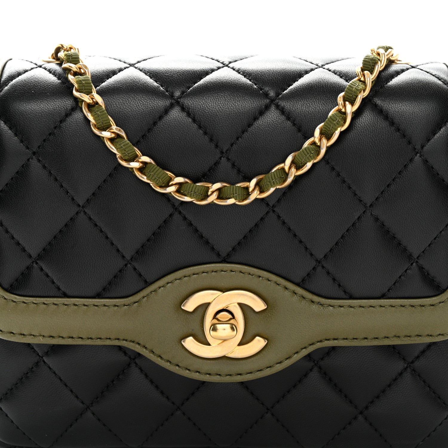 Chanel Lambskin Mini Square Flap Black Khaki 8 of 10