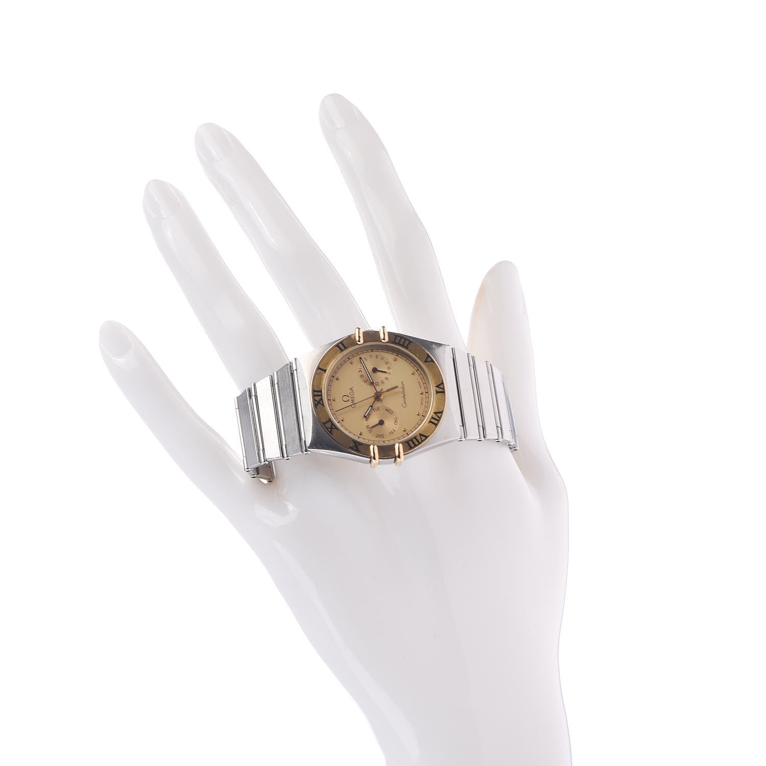 Omega Stainless Steel 18K Yellow Gold 33mm Constellation Chrono Quartz Watch Champagne 396.1070 2 of 6