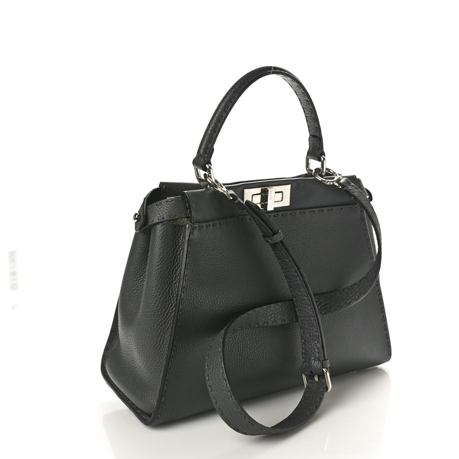 Fendi Cuoio Romano Selleria Bi-Color Medium Peekaboo Iconic Satchel Asfalto Latte 3 of 10