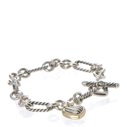 David Yurman Sterling Silver 18K Yellow Gold Cable Heart Charm Bracelet 1 of 6