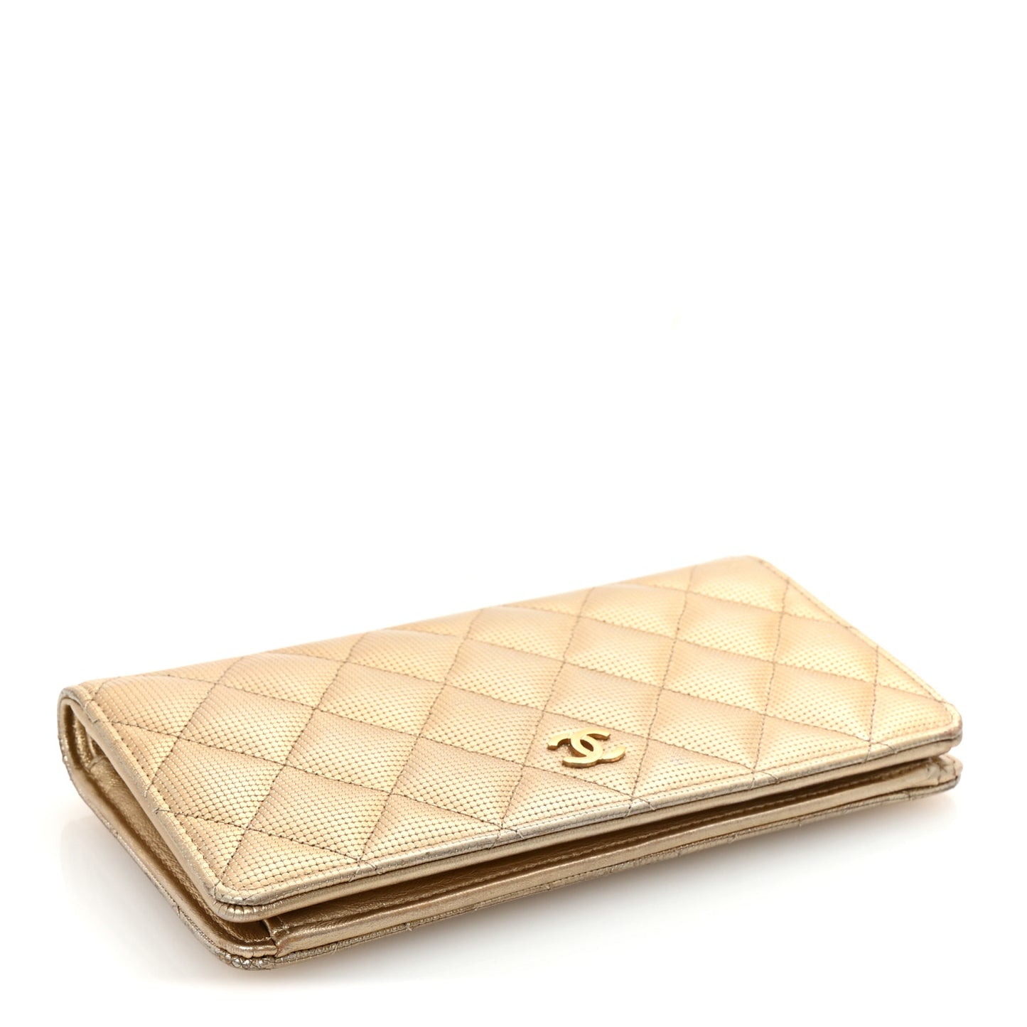 Metallic Calfskin Quilted Pixel Effect Yen Wallet Gold