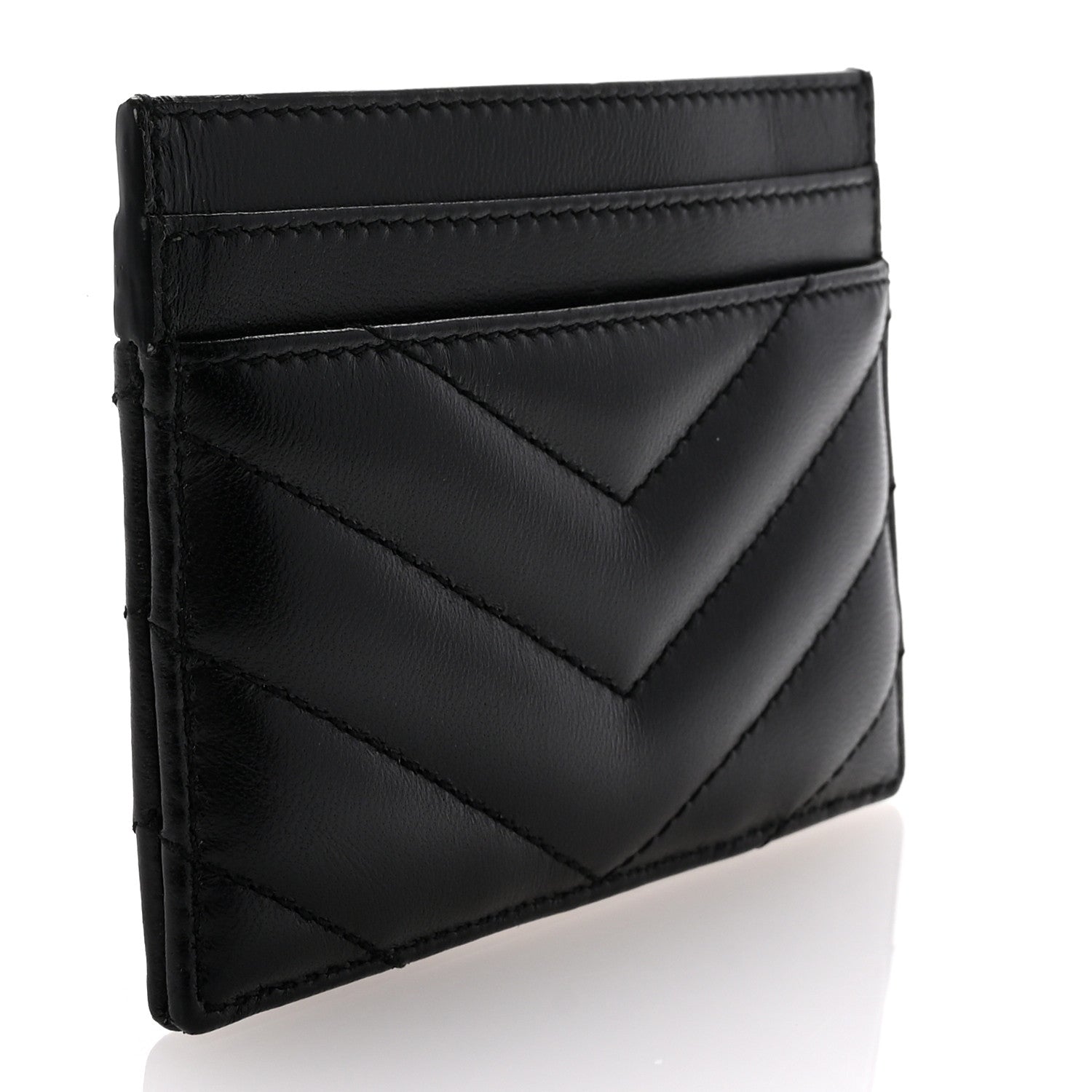 Saint Laurent Lambskin Matelasse Chevron Monogram Credit Card Case Black 3 of 8