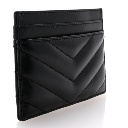 Saint Laurent Lambskin Matelasse Chevron Monogram Credit Card Case Black 3 of 8