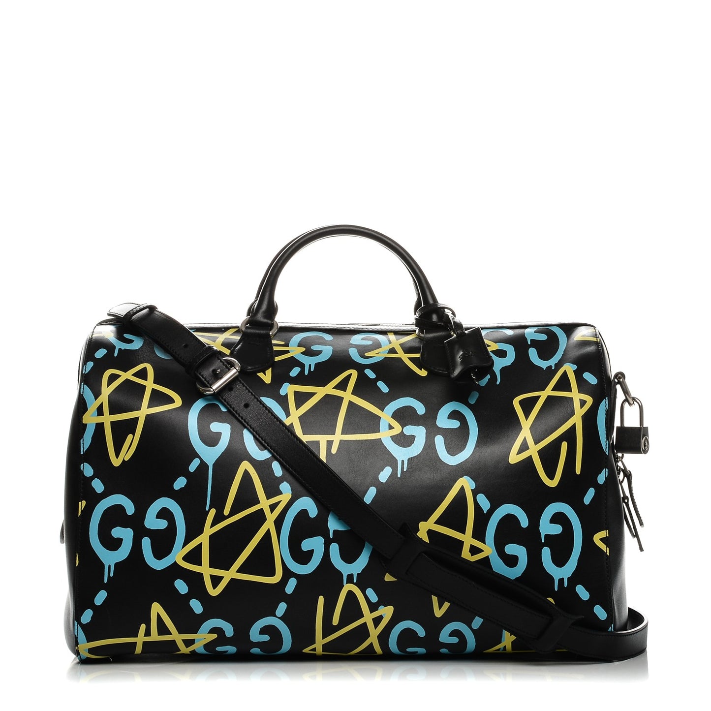 Calfskin GucciGhost Print Duffle Black New Acquamarine