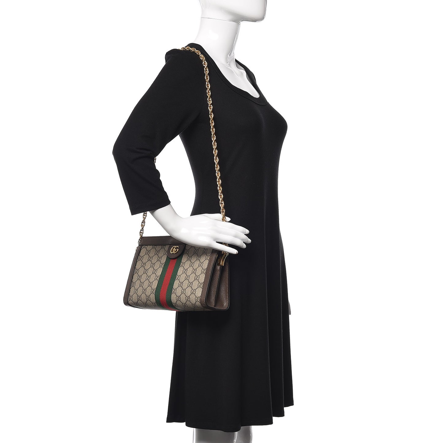 GG Supreme Monogram Web Small Ophidia Chain Shoulder Bag Brown