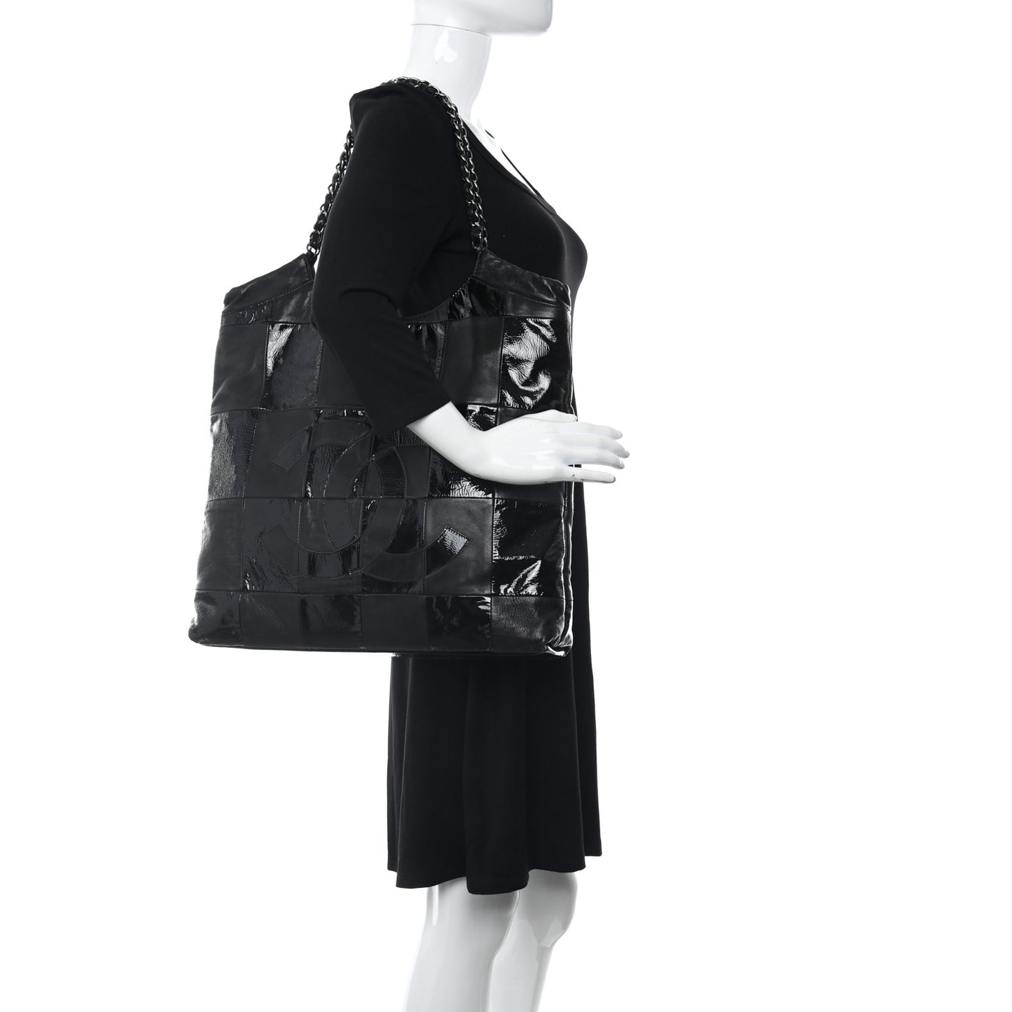 Patent Calfskin Patchwork Brooklyn Tote Black
