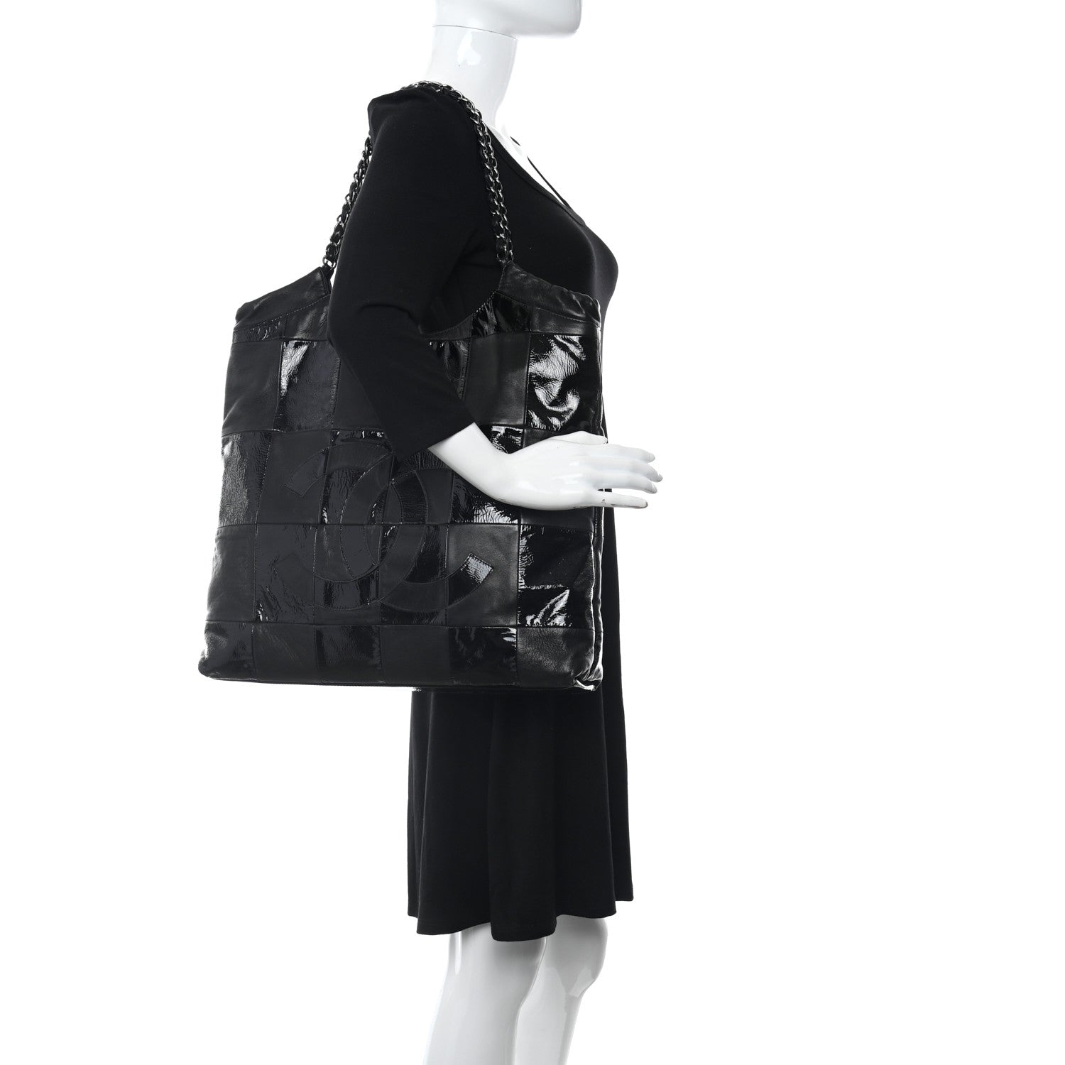 Chanel Patent Calfskin Patchwork Brooklyn Tote Black 2 of 12