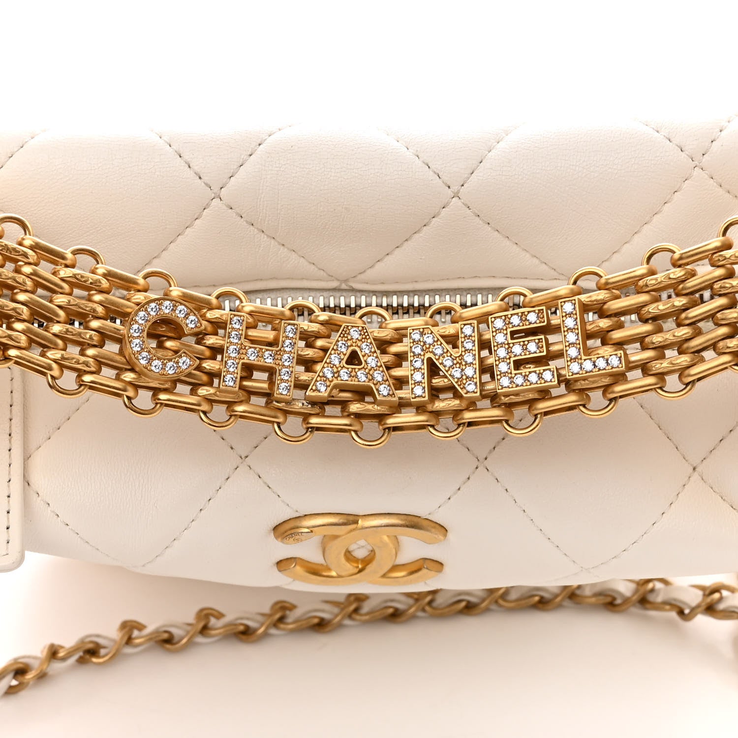 Chanel Lambskin Quilted CC Crystal Signature Chain Hobo White 11 of 15