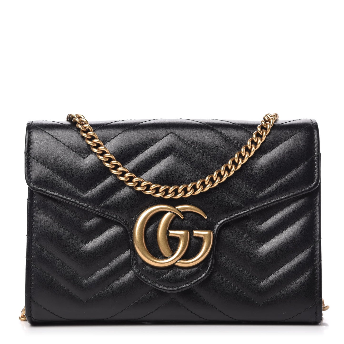 Calfskin Matelasse GG Marmont Chain Wallet Black