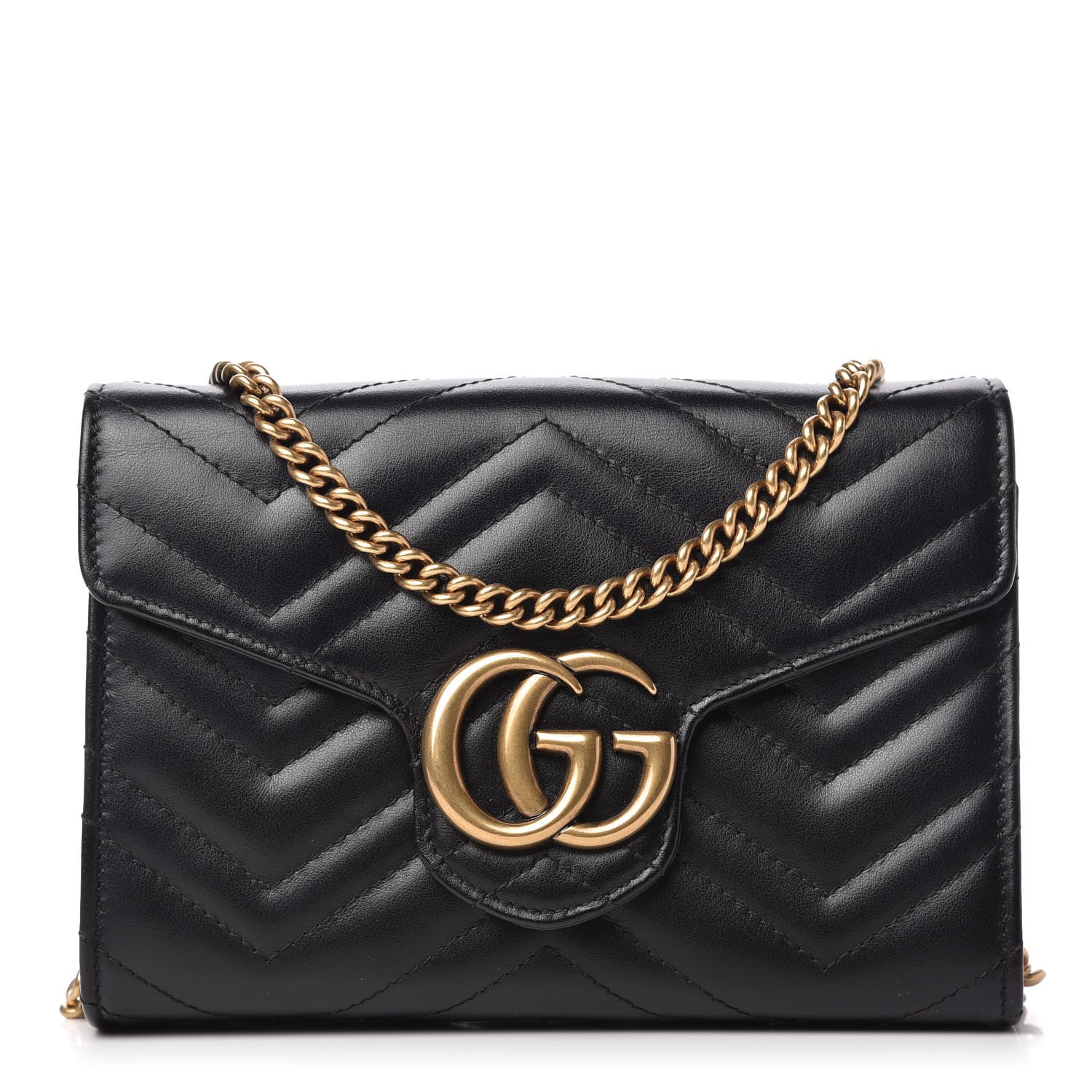 Gucci Calfskin Matelasse GG Marmont Chain Wallet Black 1 of 10