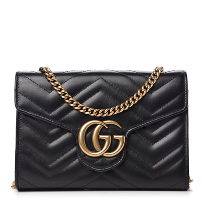 Gucci Calfskin Matelasse GG Marmont Chain Wallet Black 1 of 10