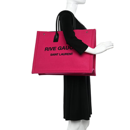 Saint Laurent Wool Rive Gauche Tote Fuchsia 2 of 10