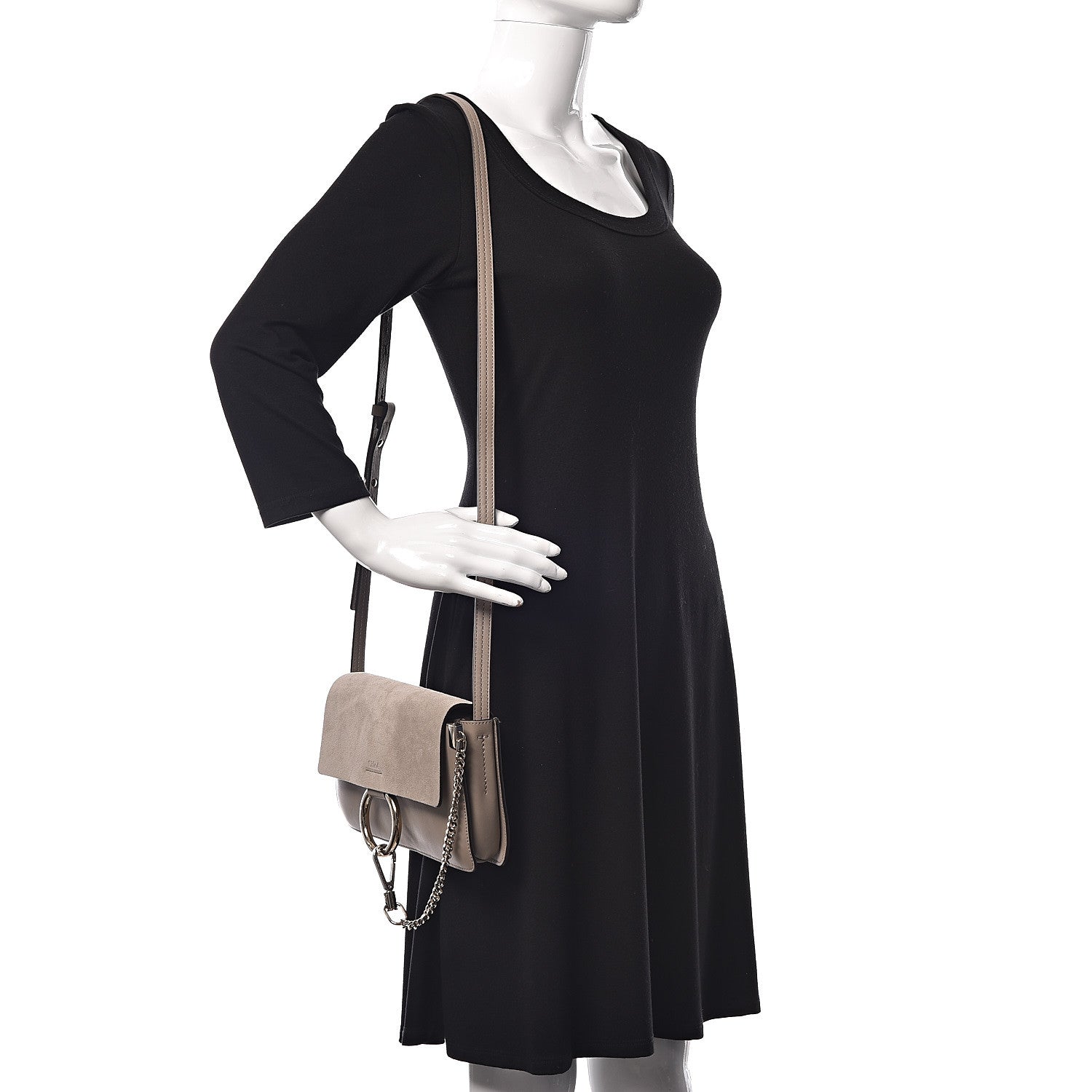 Chloe Suede Calfskin Small Faye Shoulder Bag Motty Grey 2 of 8