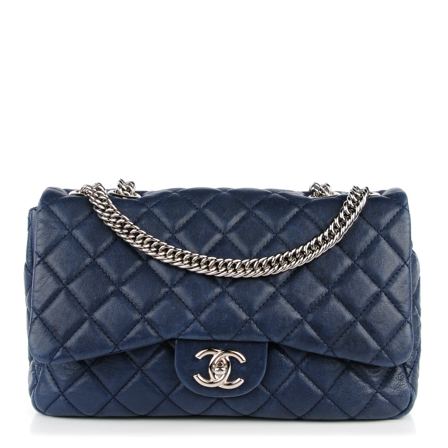 Chanel Washed Lambskin Quilted Jumbo Single Flap Bijoux Chain Navy 1 of 8