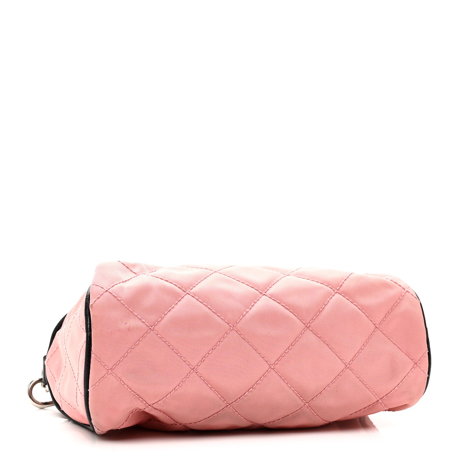 Prada Tessuto Nylon Saffiano Impunturato Quilted Barrel Pochette Pink Black 4 of 9