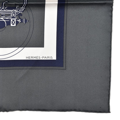 Hermes Silk Ex Libris Scarf 90 Anthracite Marine White 2 of 3