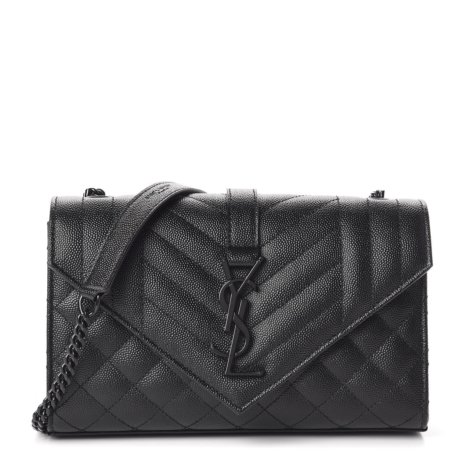 Saint Laurent Grain De Poudre Textured Mixed Matelasse Triquilt Small Monogram Satchel Black 1 of 10