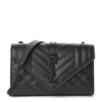 Saint Laurent Grain De Poudre Textured Mixed Matelasse Triquilt Small Monogram Satchel Black 1 of 10