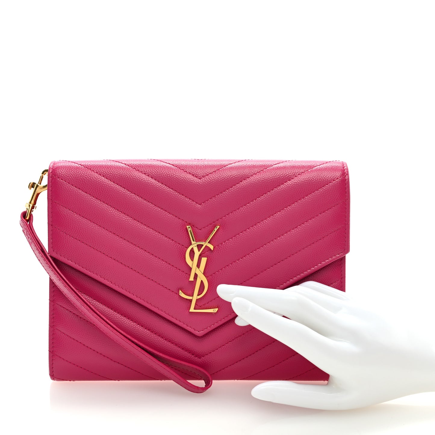 Grain De Poudre Matelasse Chevron Monogram Envelope Clutch Fuchsia