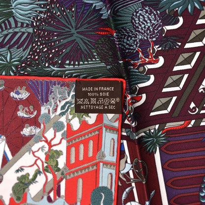 Hermes Silk Animapolis Scarf 90 Bordeaux Bleu Rouge 6 of 7