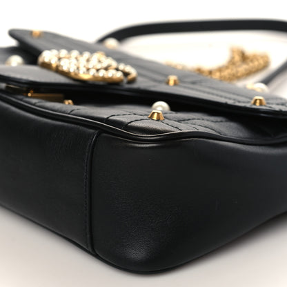 Gucci Calfskin Matelasse Studded Small Pearly GG Marmont Shoulder Bag Black 9 of 9