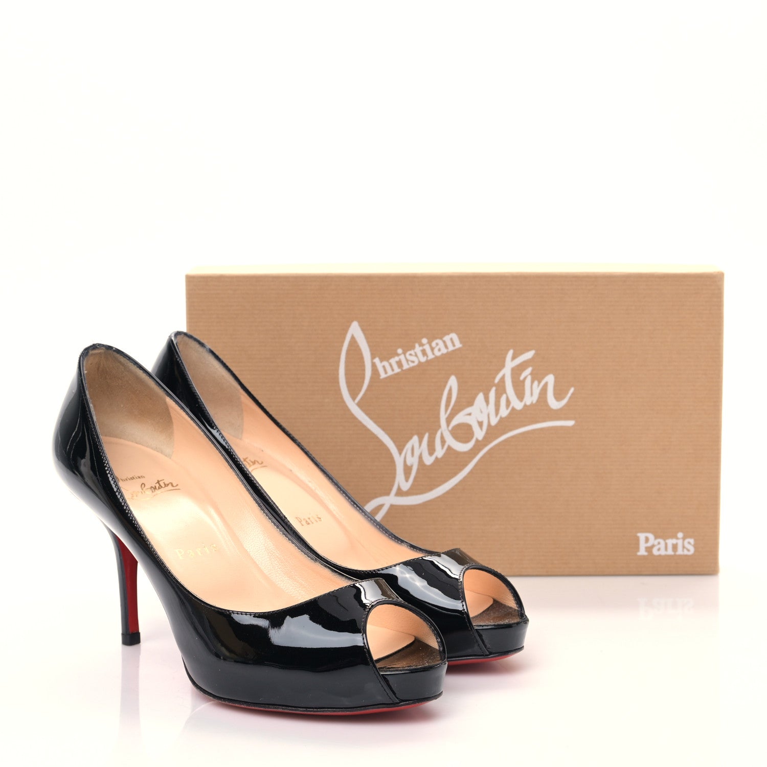 Christian Louboutin Patent Calfskin Mater Claude 85 Peep Toe Pumps 37.5 Black 8 of 8