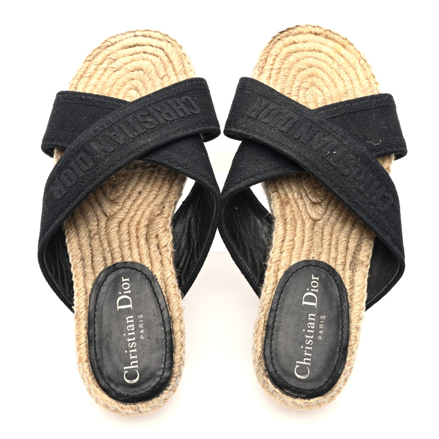 Christian Dior Canvas Embroidered Granville Espadrille Crisscross Flat Slide Sandals 38 Black 2 of 8