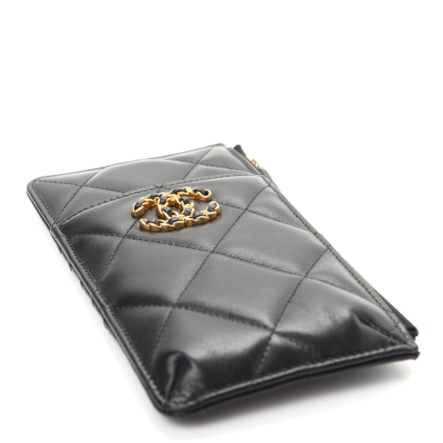 Lambskin Quilted 19 Phone and Card Holder Black