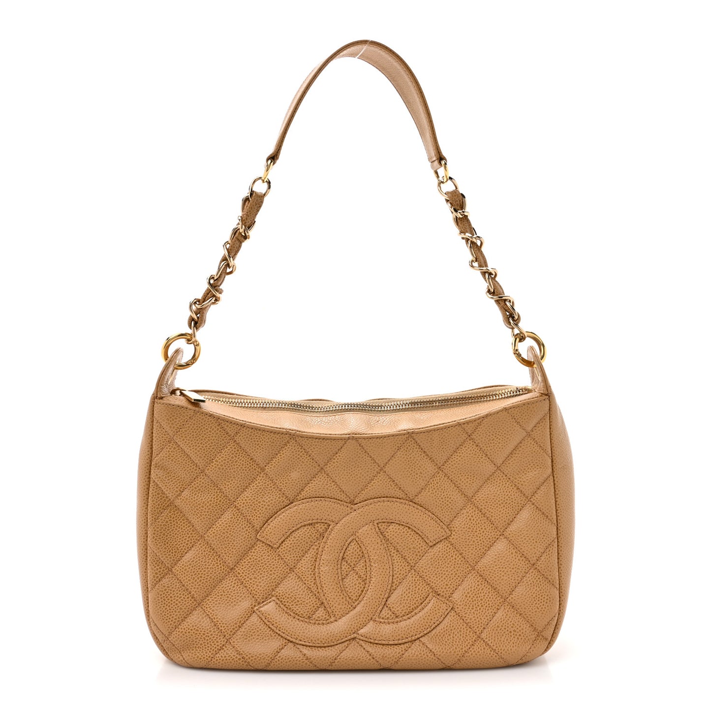 Caviar Quilted Timeless CC Shoulder Bag Beige