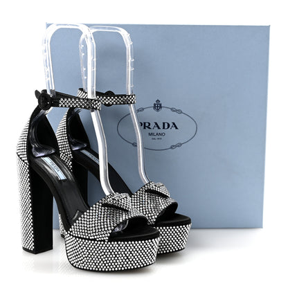 Prada Satin Crystal Triangle Logo 40/135mm Platform Sandals 37 Cristal 9 of 9