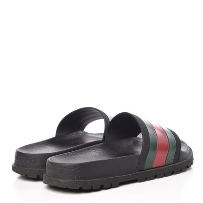 Gucci Rubber Web Mens Lug Sole Slide Sandals 5 Black Green Red 4 of 16