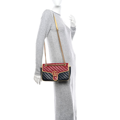 Gucci Azalea Calfskin Matelasse Diagonal Small Torchon GG Marmont Shoulder Bag Blue Agata New Cherry Red Butter 2 of 15