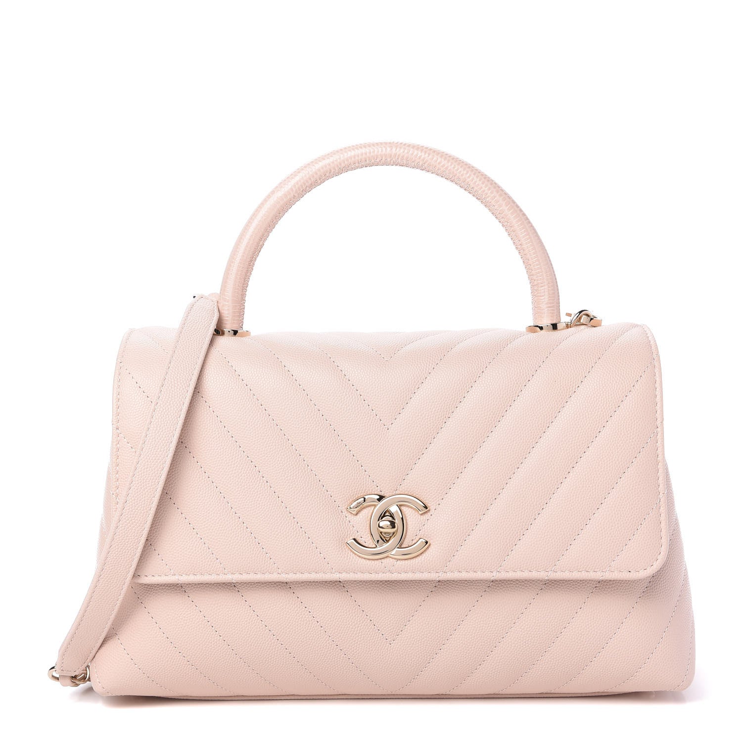 Chanel Caviar Lizard Embossed Chevron Quilted Small Coco Handle Flap Beige 1 of 11