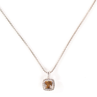 David Yurman Sterling Silver Pave Diamond Citrine 7mm Petite Albion Pendant Necklace 6 of 10