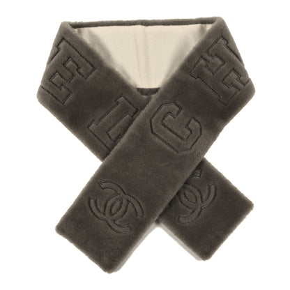Chanel Shearling Cashmere CC Logo Scarf Light Grey White 1 of 3