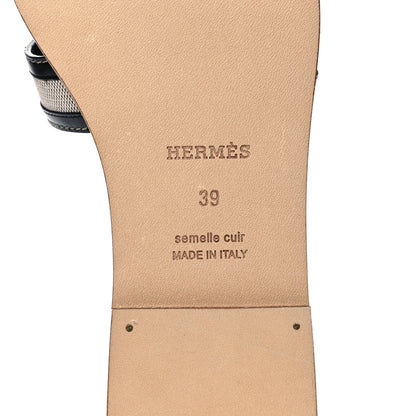 Hermes Calfskin Canvas Oran Sandals 39 Black 6 of 9