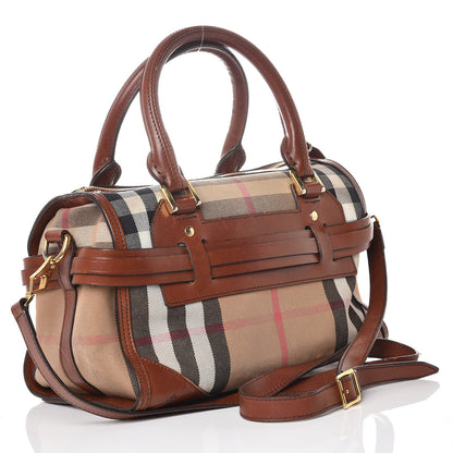 Burberry House Check Bridle Calfskin Medium Alchester Bowling Bag Dark Tan 3 of 19