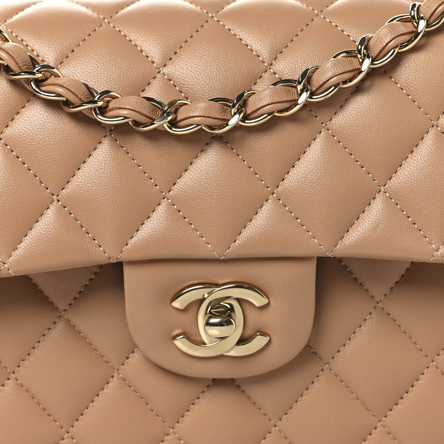 Lambskin Quilted Small Double Flap Brown