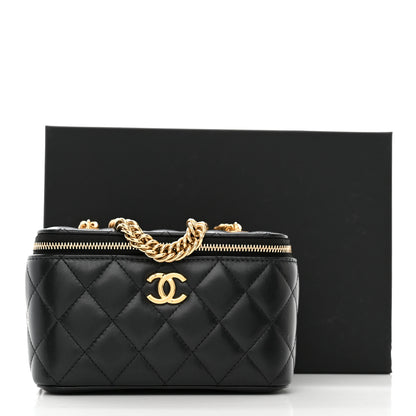 Chanel Lambskin Enamel Quilted Logo Small Vanity Case With Chain Black 11 of 11