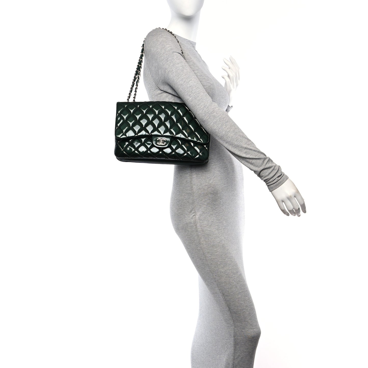 Patent Quilted 3 Jumbo Flap Dark Green