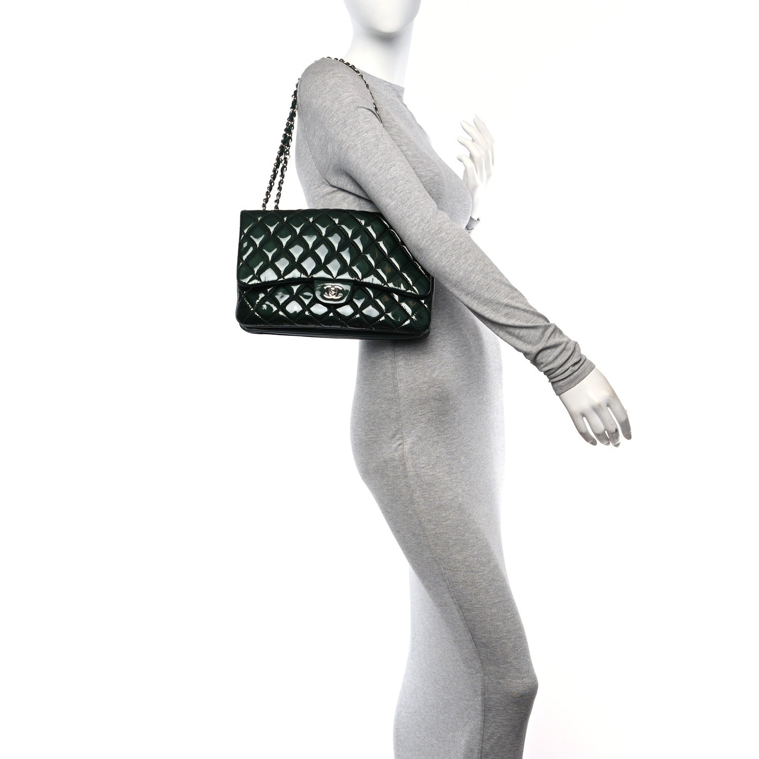 Chanel Patent Quilted 3 Jumbo Flap Dark Green 2 of 10