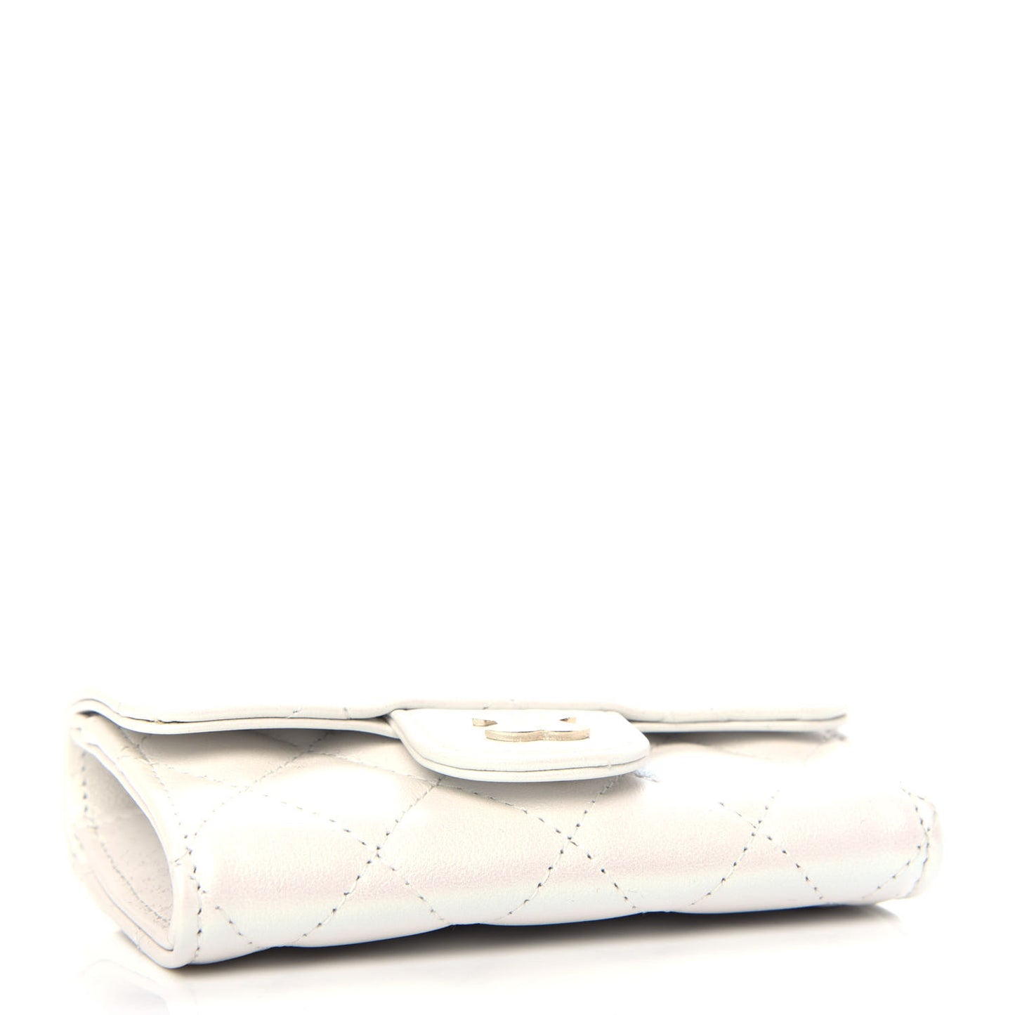 Iridescent Calfskin Quilted Flap Card Holder Wallet Ivory