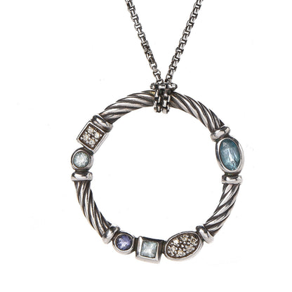 David Yurman Sterling Silver Diamond Blue Topaz Hampton Blue Topaz Iolite Confetti Pendant Necklace 4 of 6