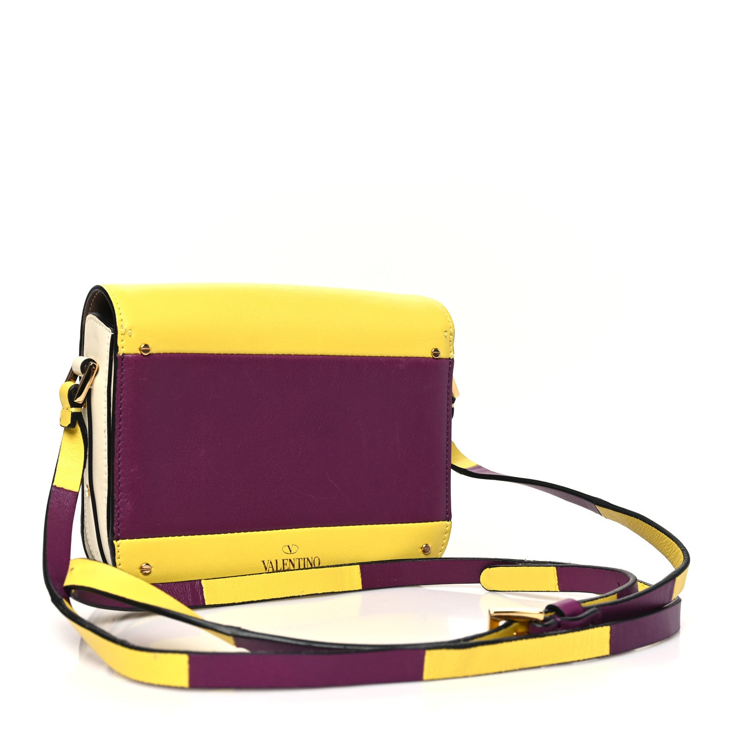 Calfskin Mini Rivet Colorblock Shoulder Bag Purple Yellow