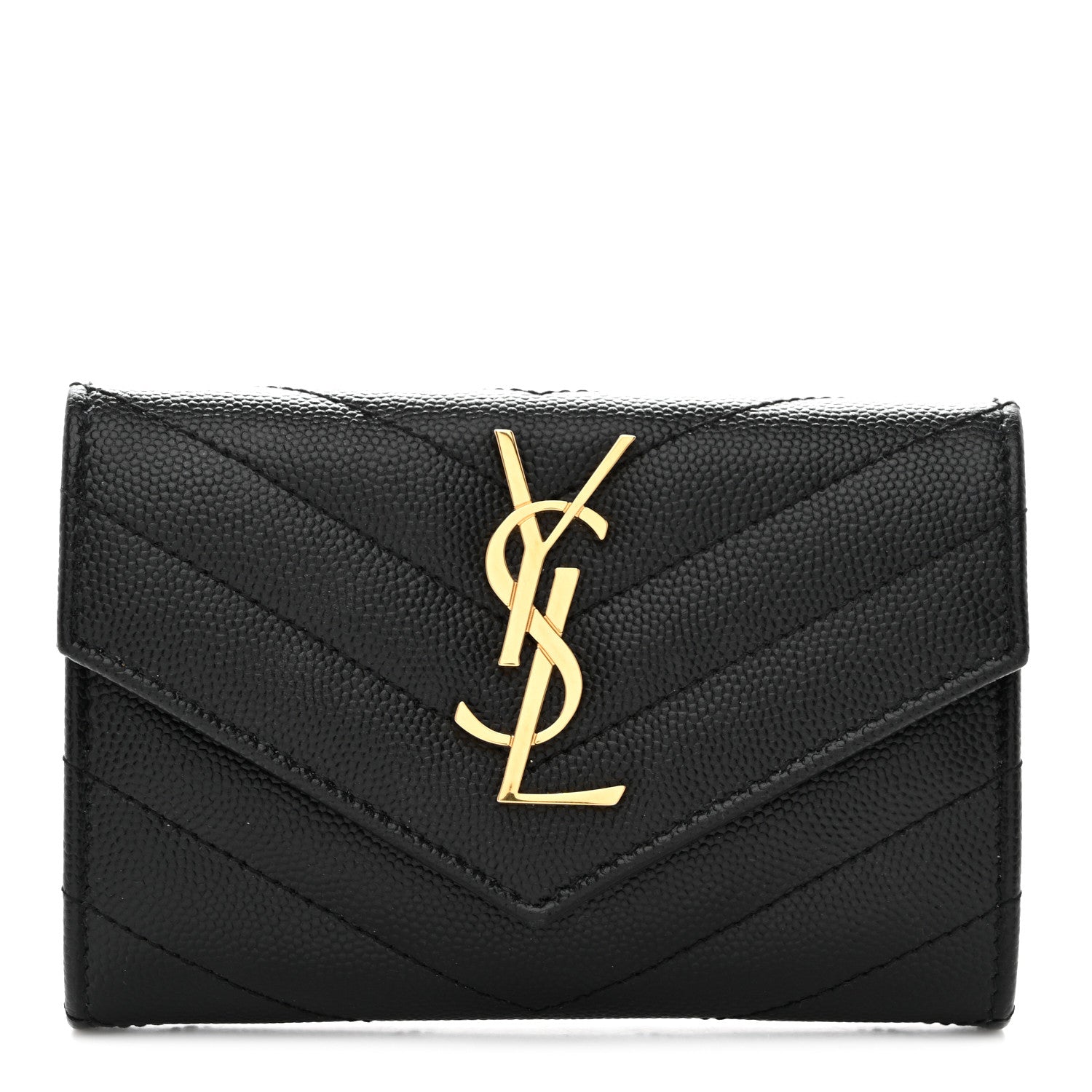 Saint Laurent Grain De Poudre Matelasse Chevron Small Monogram Envelope Wallet Black 1 of 8