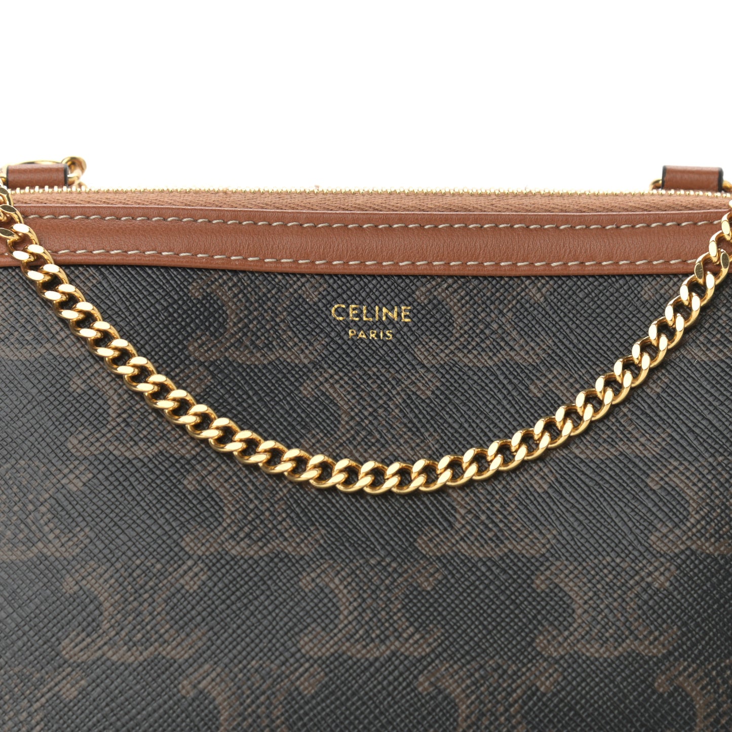 Triomphe Canvas Calfskin Mini Clutch on Chain Tan