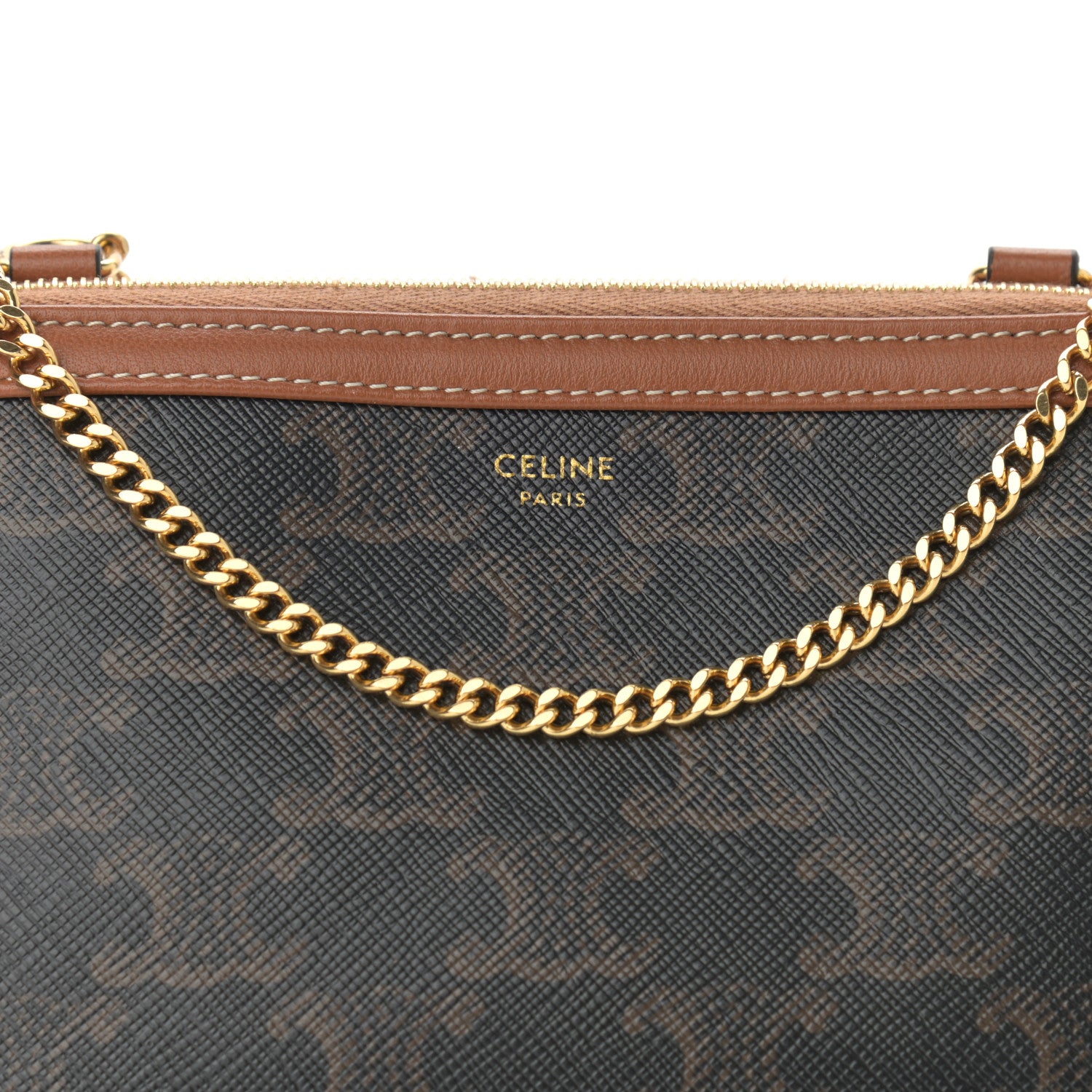 Celine Triomphe Canvas Calfskin Mini Clutch on Chain Tan 10 of 10