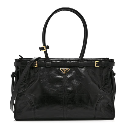 Prada Glossy Calfskin Triangle Large Bonnie Shoulder Bag Black 1 of 10